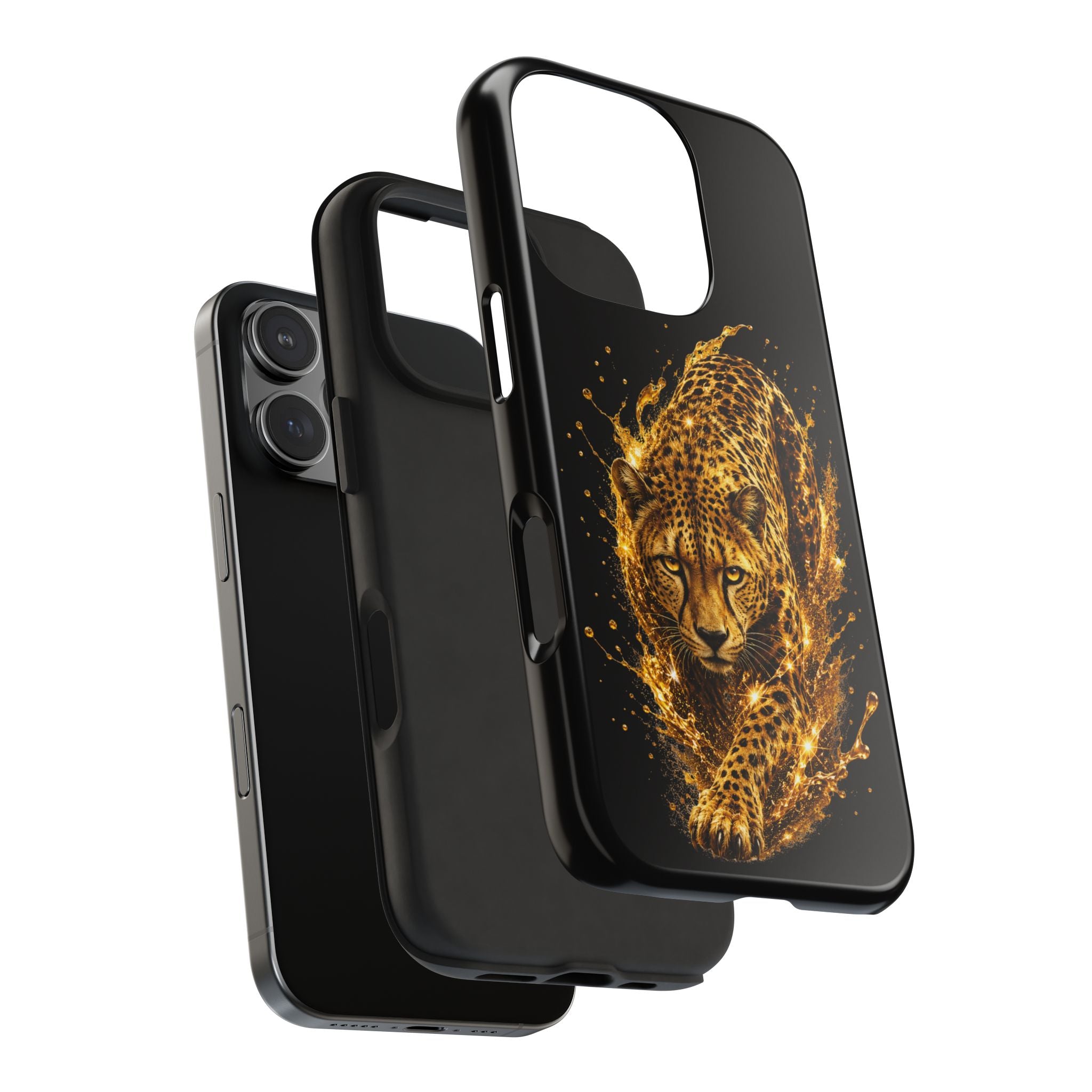 Golden Cheetah Tough Phone Case — Fierce Splash Design, Protective iPhone Cover