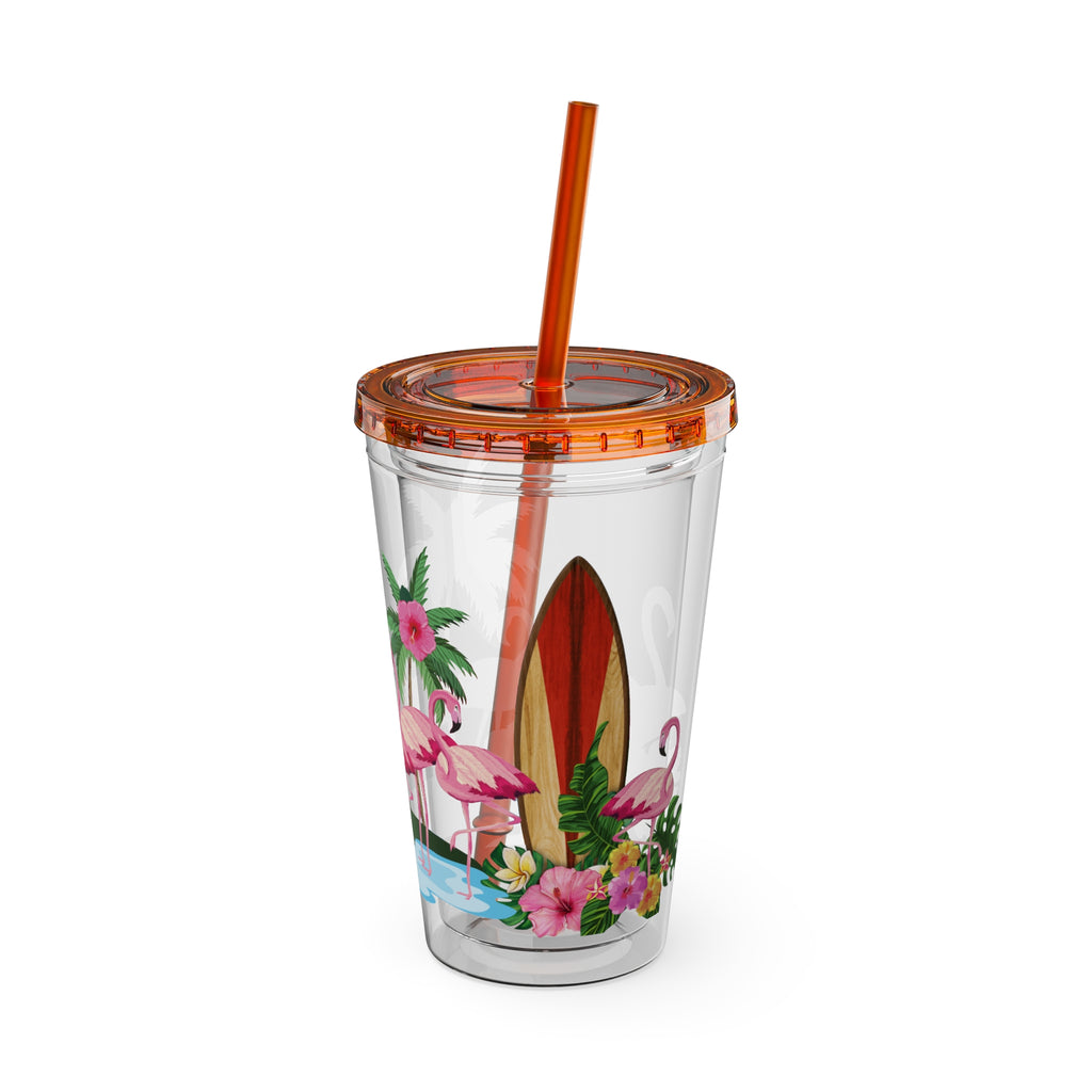 Flamingo Palm Tumbler — 16oz Sunsplash Straw Cup