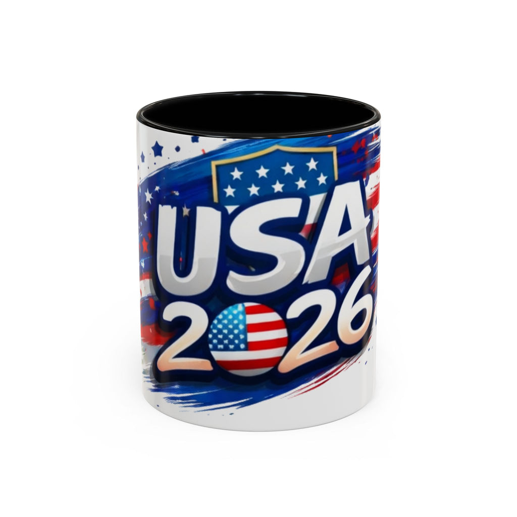 USA 2026 Flag Accent Coffee Mug — Patriotic Fourth of July Drinkware