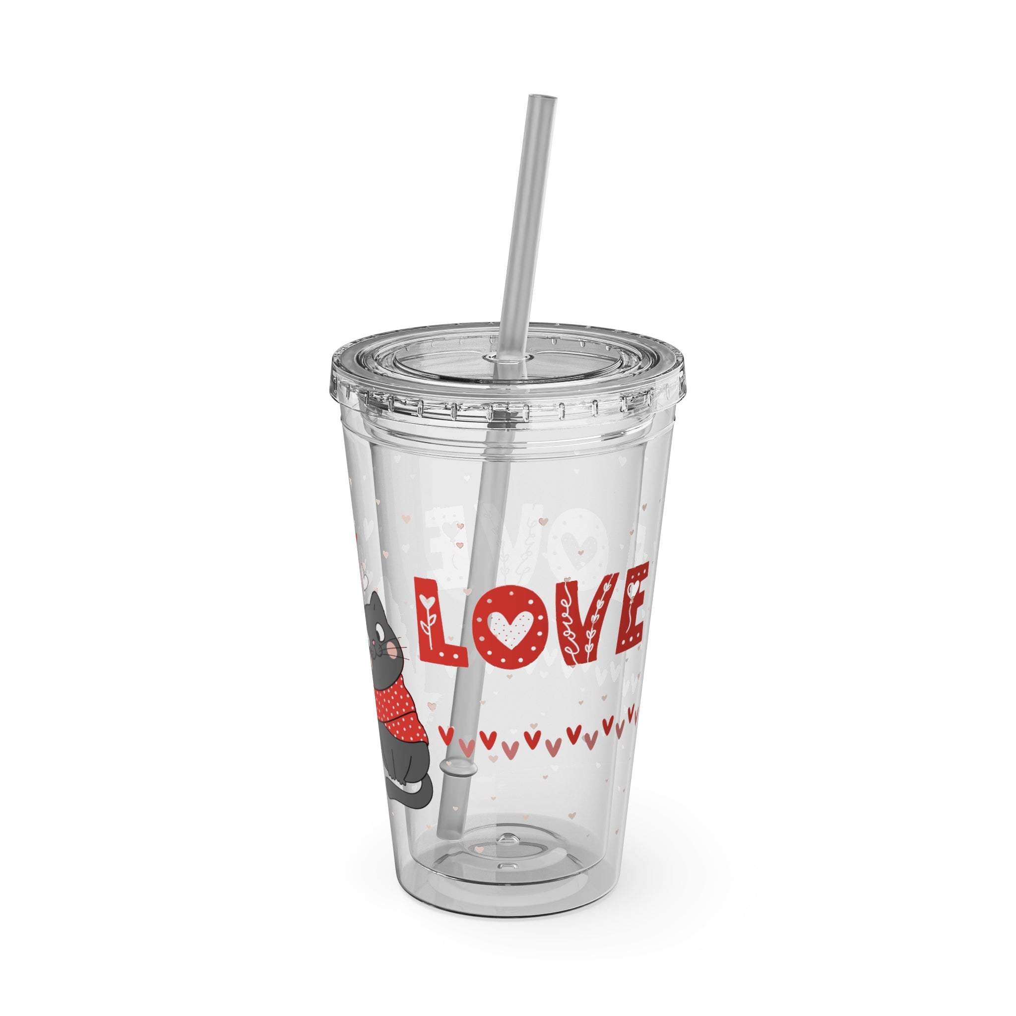 Love Cats Tumbler with Straw — 16oz Cute Couple Cats Valentine Travel Cup