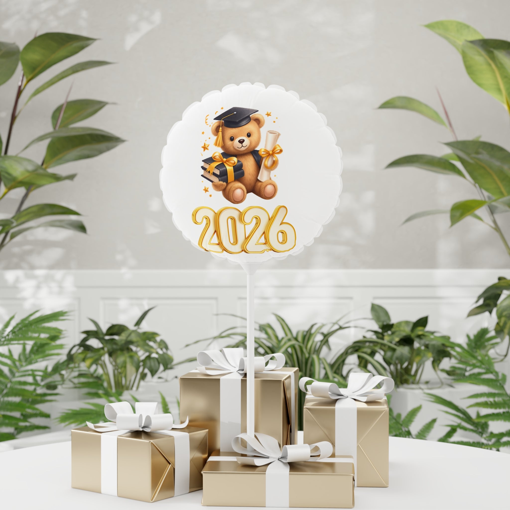 2026 Graduation Teddy Balloon — 11" Round/Heart Foil