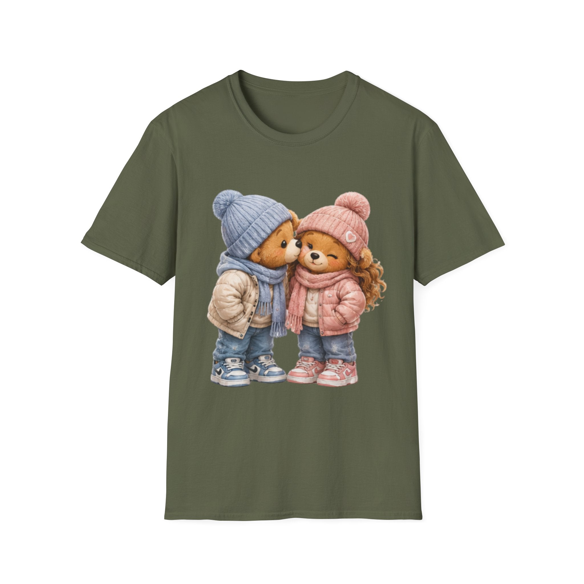 Cute Winter Bears unisex T‑Shirt — Adorable Kissing Bears in Hats & Scarves