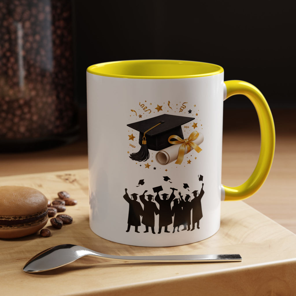 Graduation Celebration Coffee Mug — Cap, Diploma & Tossed Caps Design