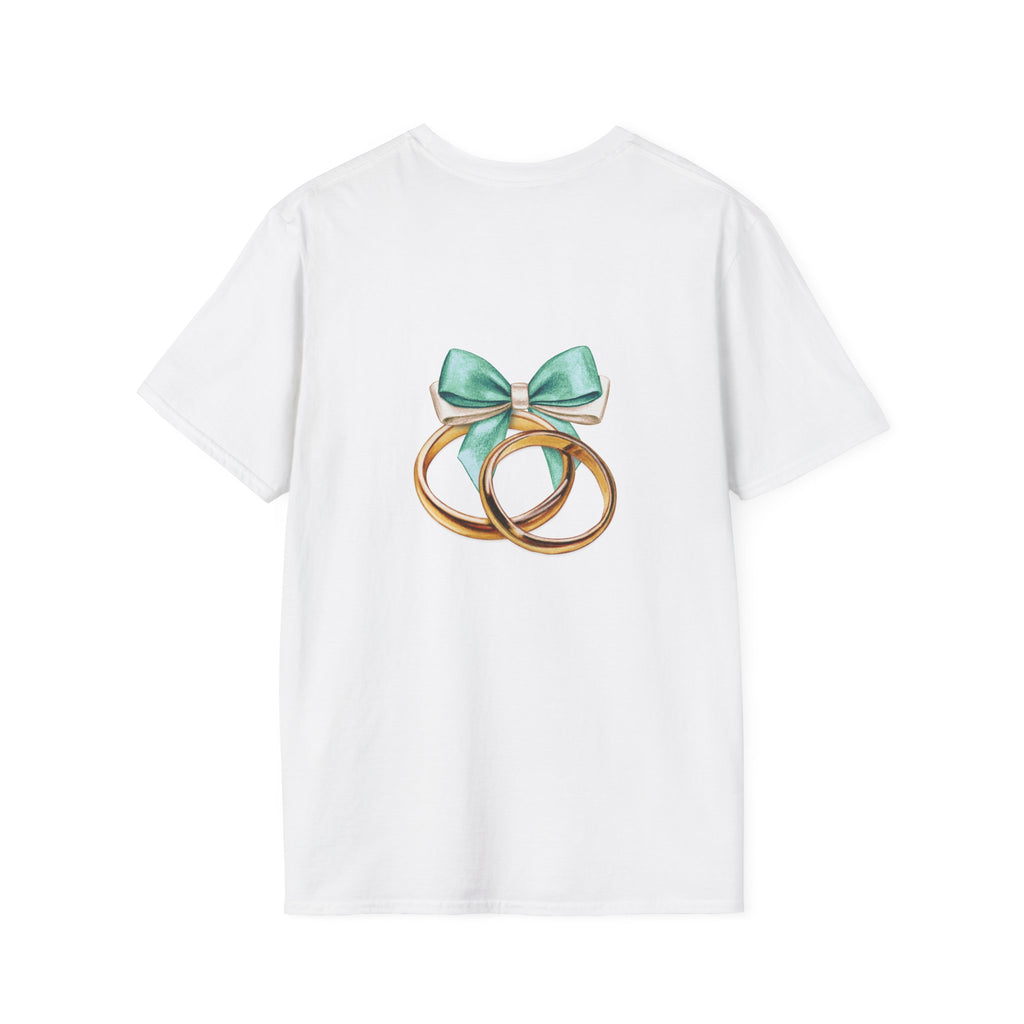 Wedding Couple T-Shirt — Bride & Groom Back Rings Design