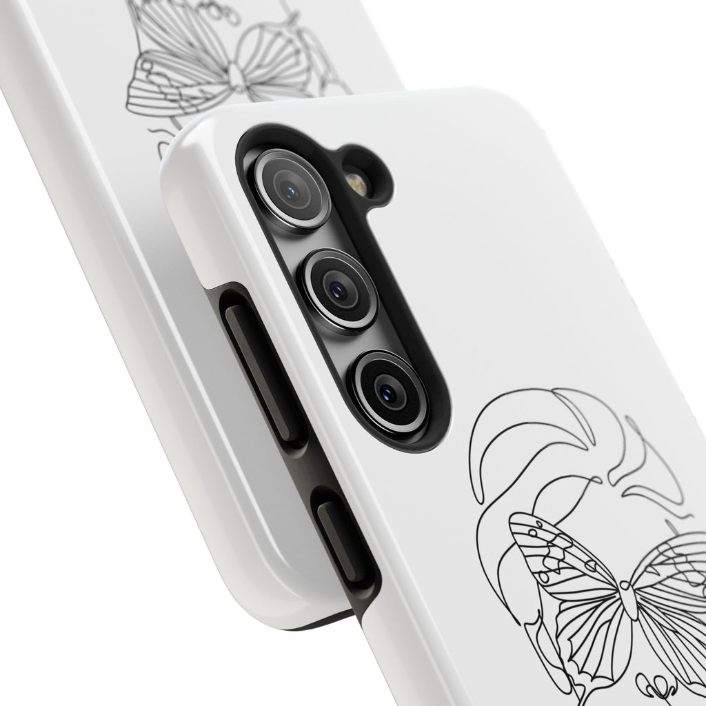 Butterfly Line Art Tough Phone Case — Minimalist Woman Face Design