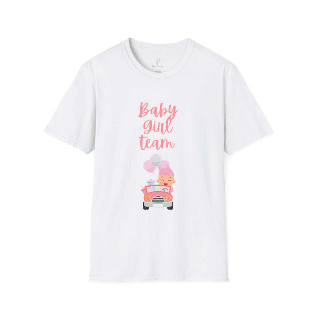 Baby Girl Team T‑Shirt — Pink Script Maternity & Newborn Celebration Tee