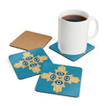 Evil Eye Mandala Cork Coaster Set – Protective Blue Hamsa Drink Coasters (4-Pack)