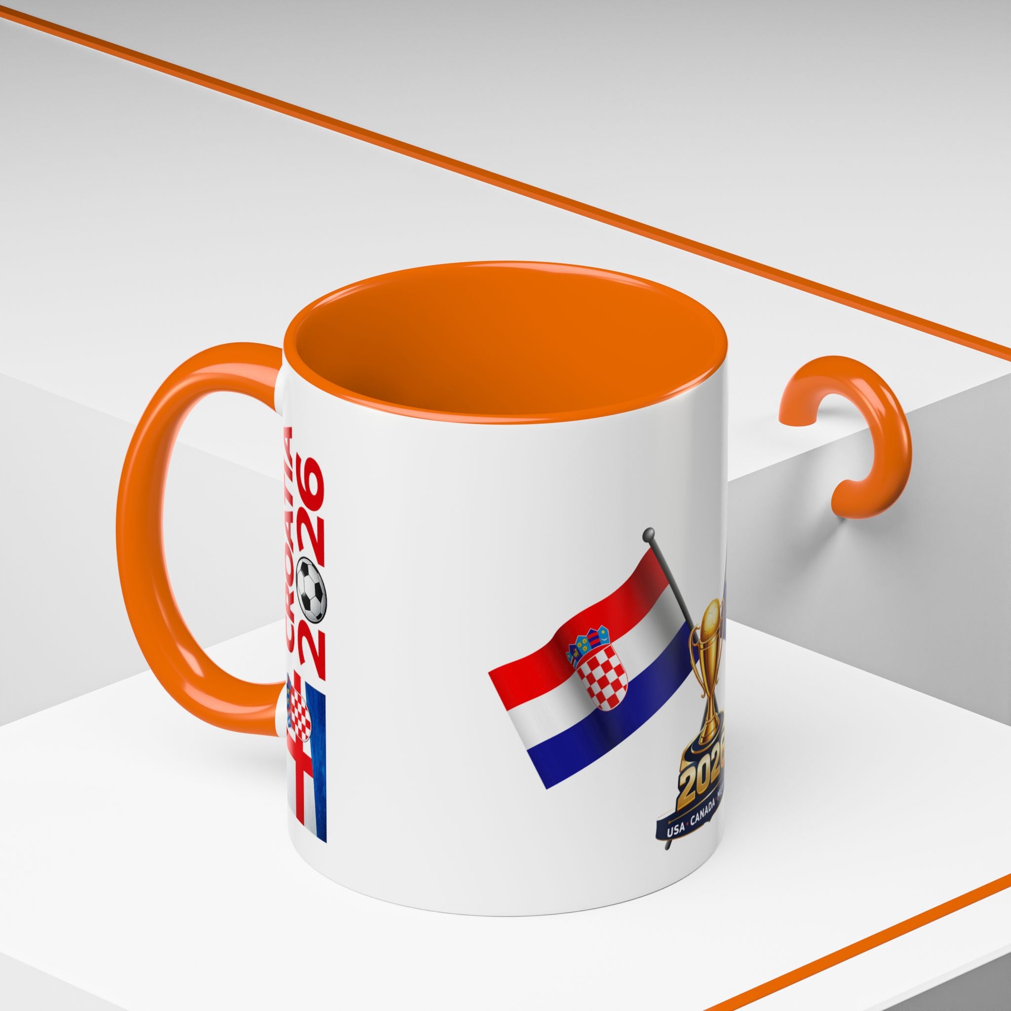Croatia 2026 Soccer Fan Coffee Mug — Flags & Trophy Cup Design