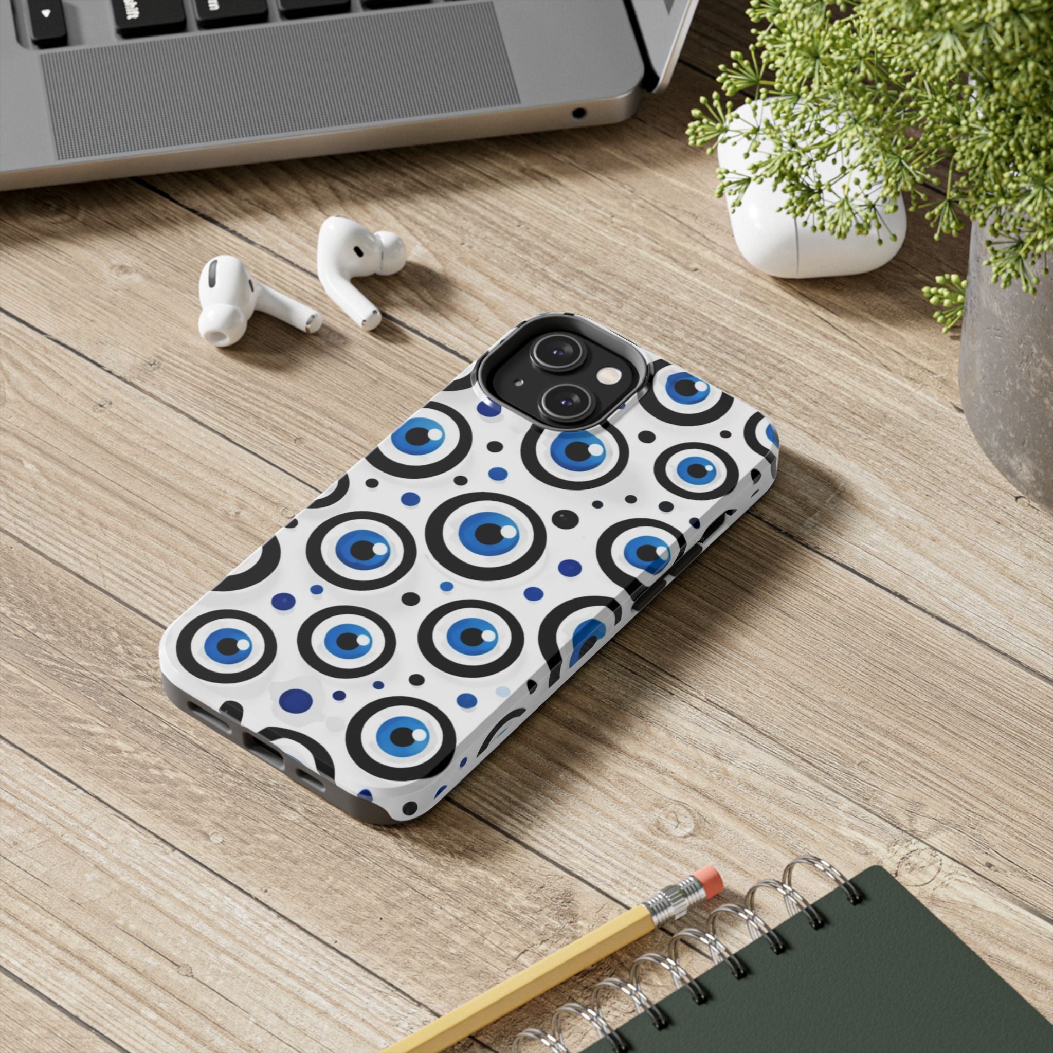 Blue Evil Eye Pattern Tough Phone Case — Protective Ceramic Nazar Design