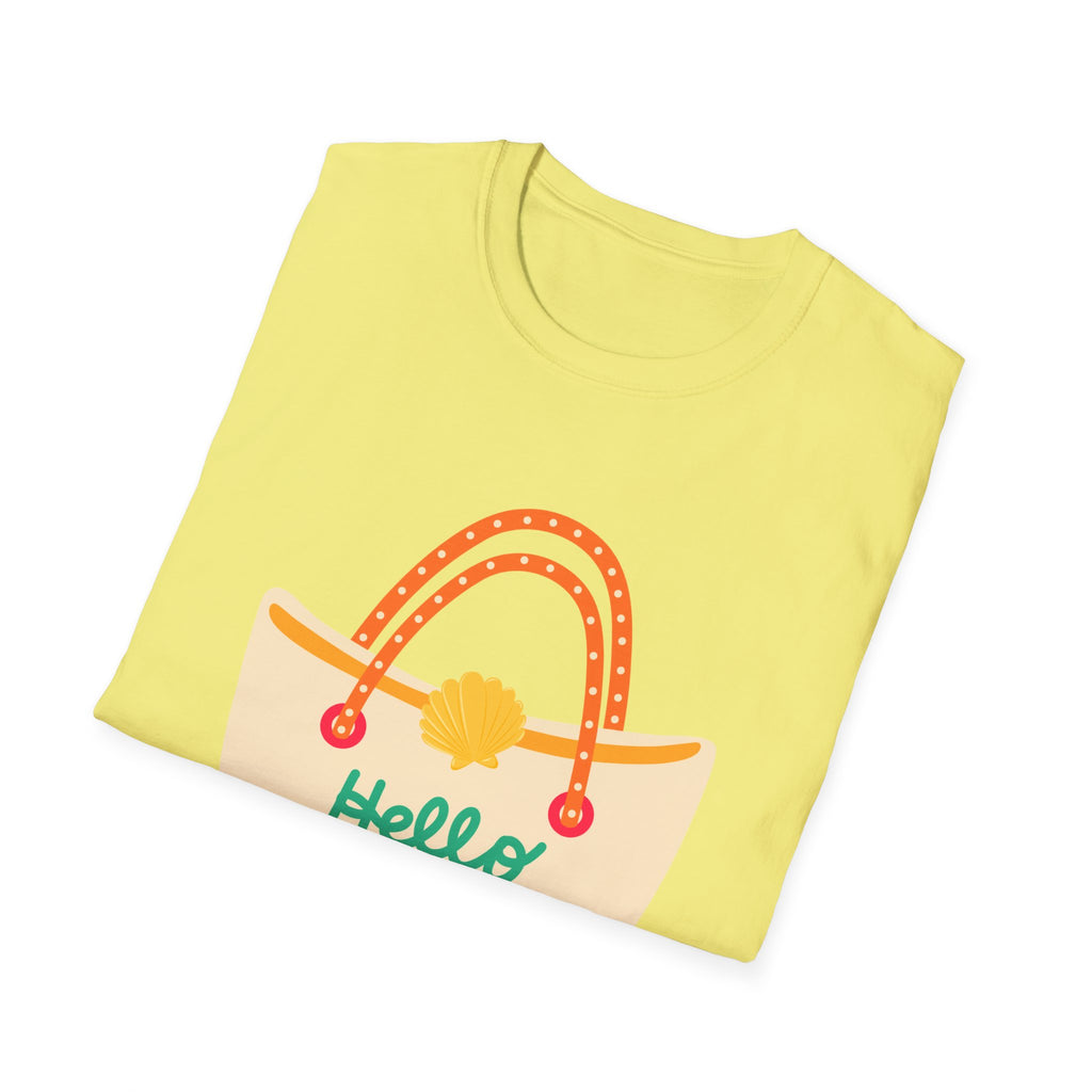 Hello Summer Tote Graphic T-Shirt — "Hello Summer, It’s Vacation Time!"