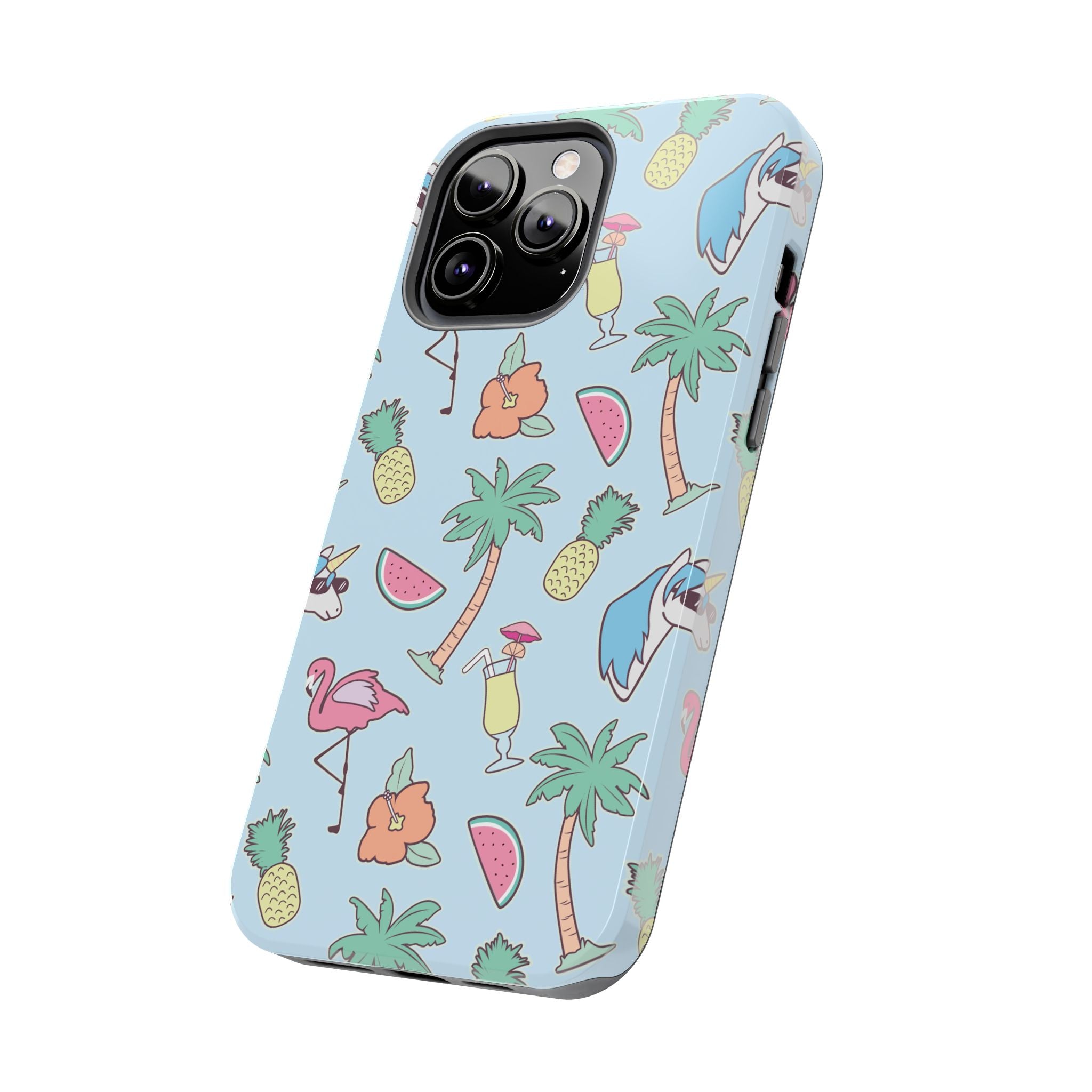 Tropical Summer Tough Phone Case — Pineapple, Flamingo & Palm Pattern
