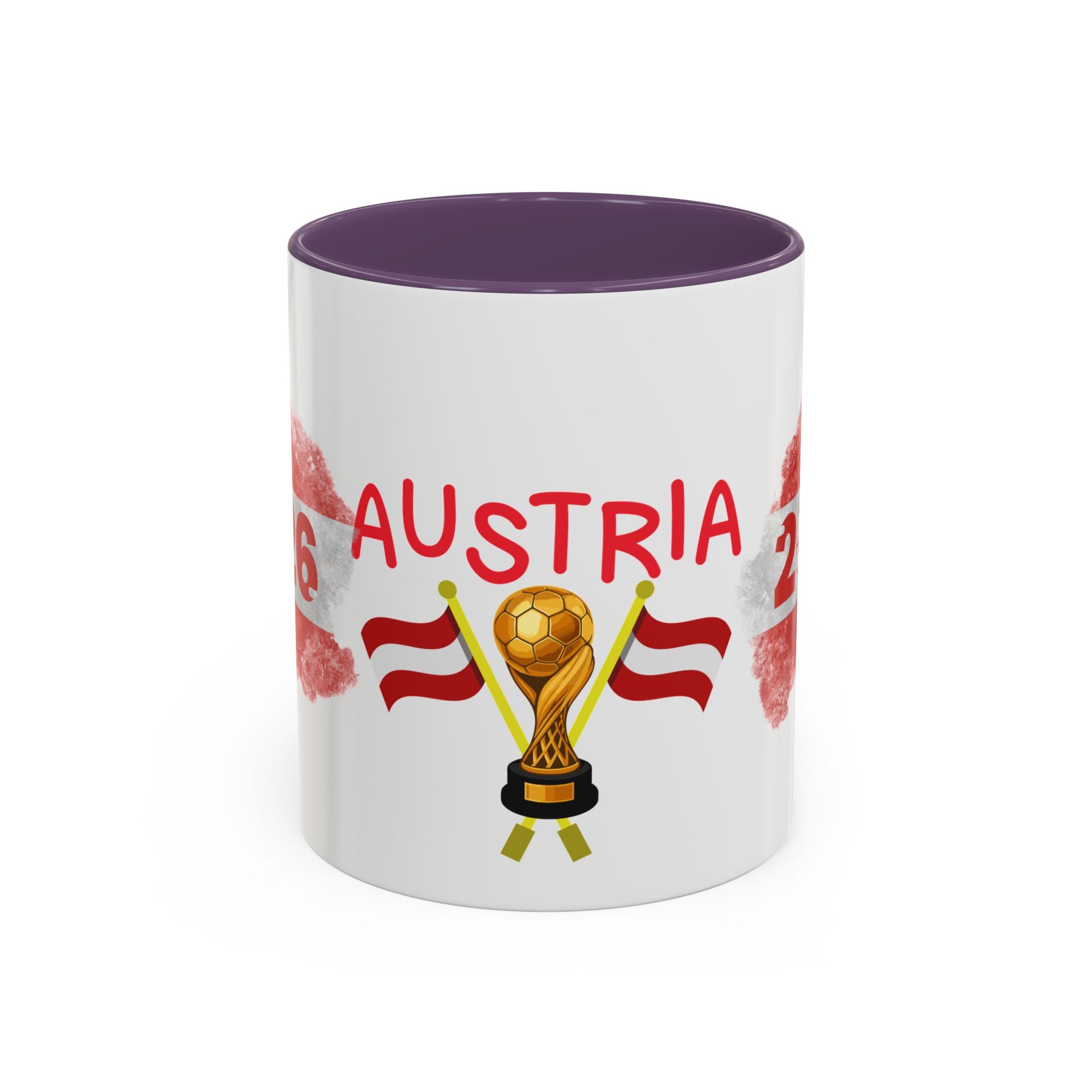 Austria 2026 Soccer Cup Accent Coffee Mug — Red Flag & Trophy Design (11/15oz)