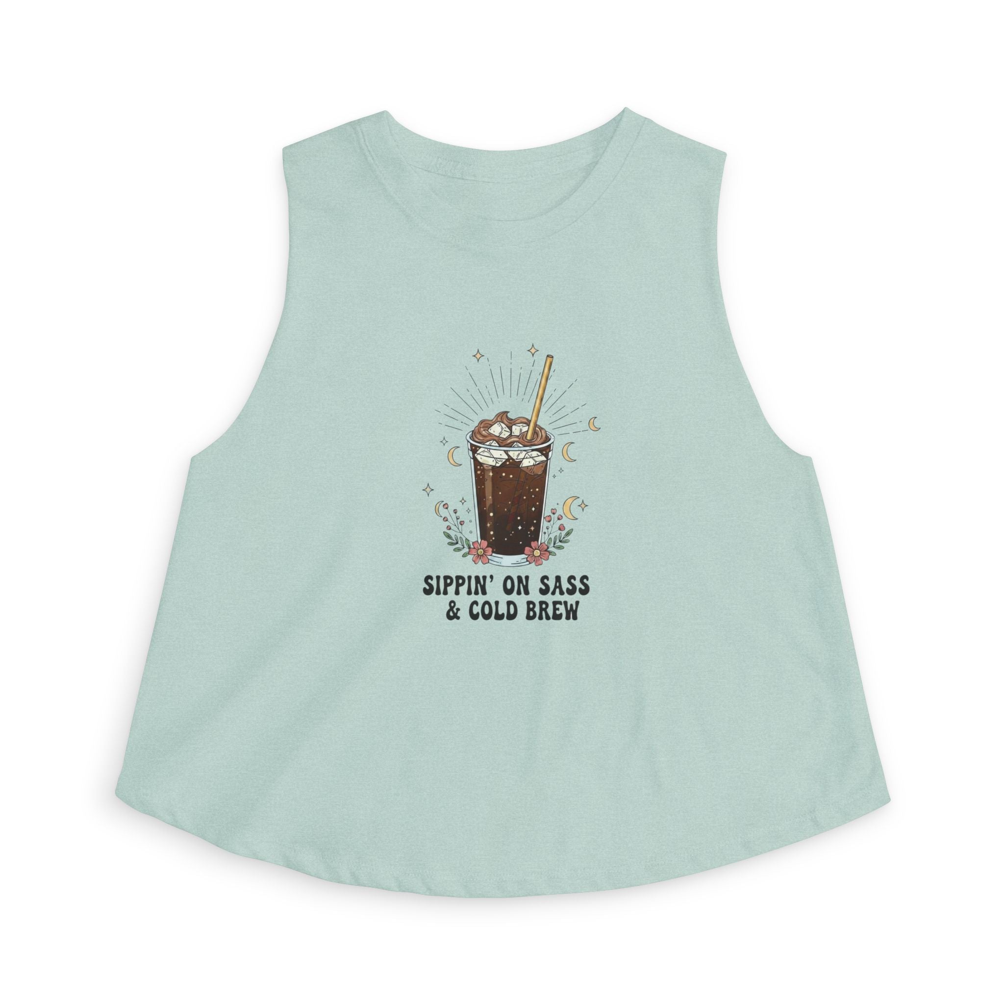 Cold Brew Crop Top — "Sippin' On Sass & Cold Brew" Coffee Graphic Tank