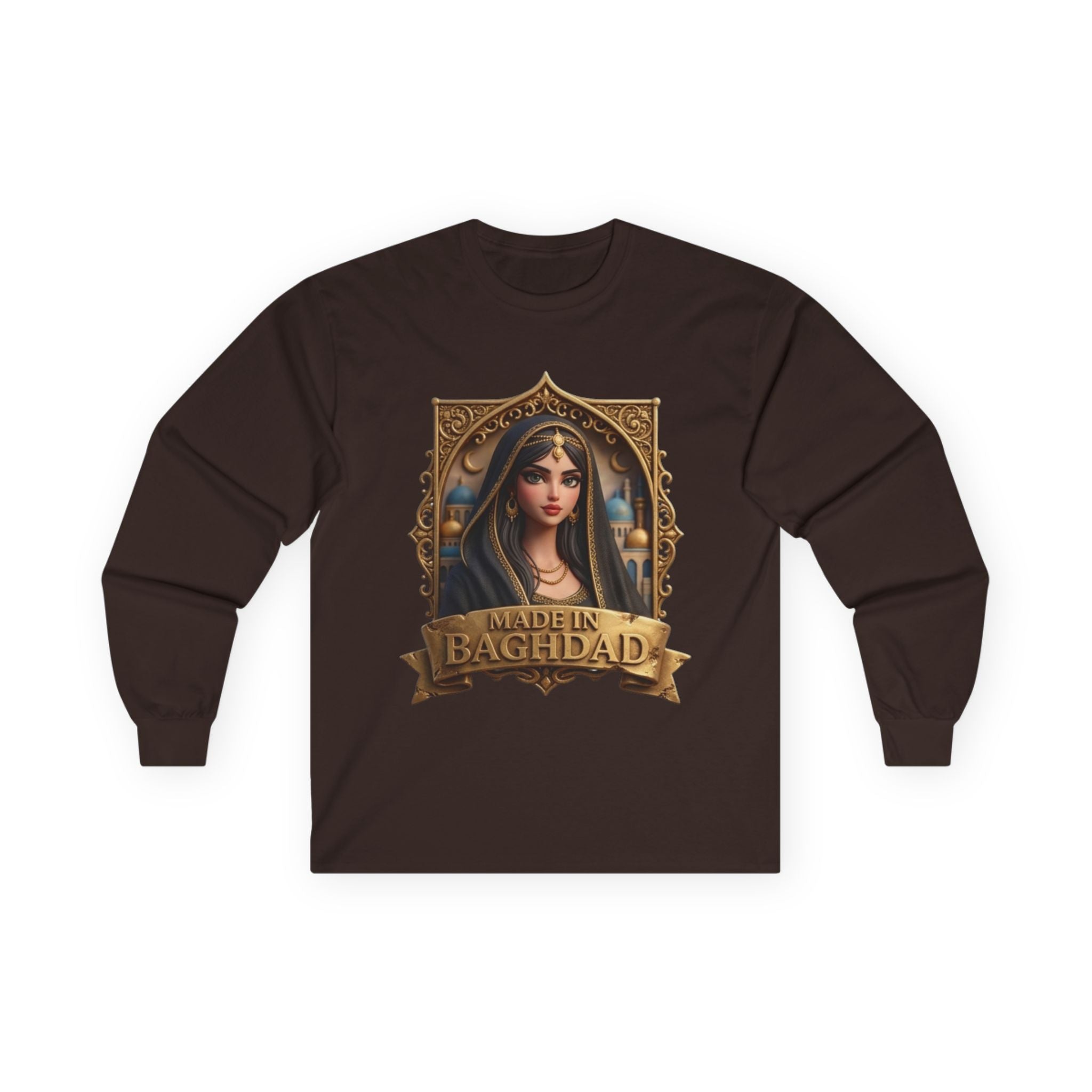 Baghdad Maiden Long Sleeve Tee — Vintage Middle Eastern Portrait Graphic