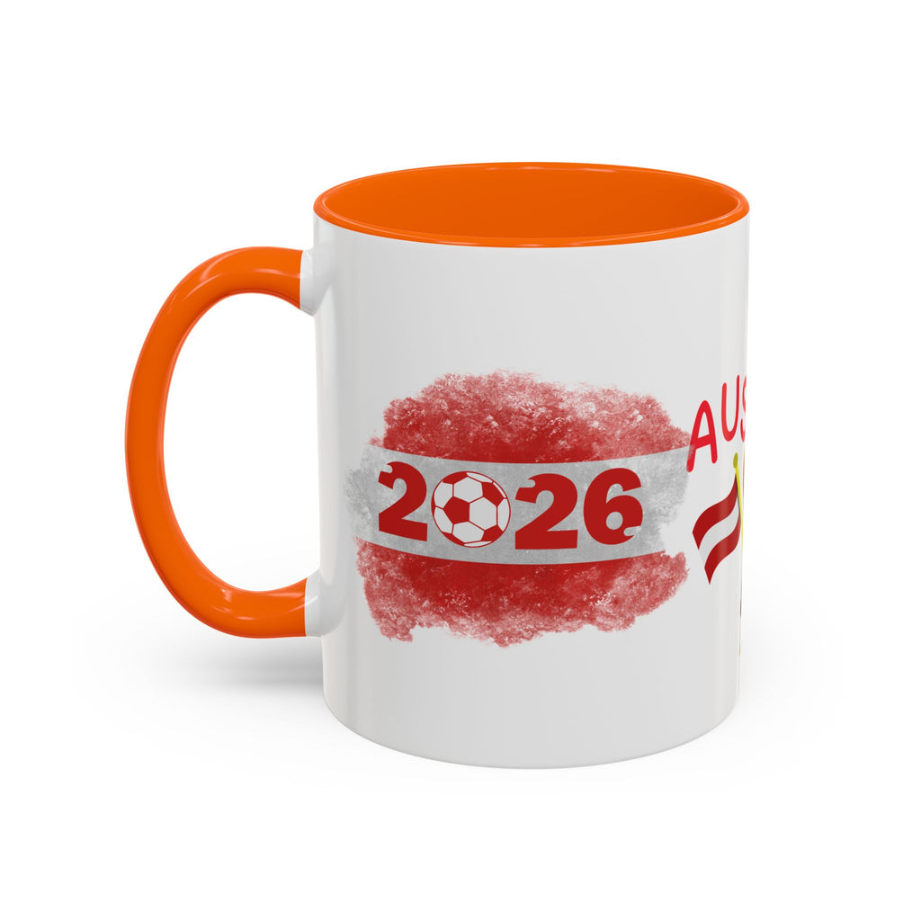 Austria 2026 Soccer Cup Accent Coffee Mug — Red Flag & Trophy Design (11/15oz)