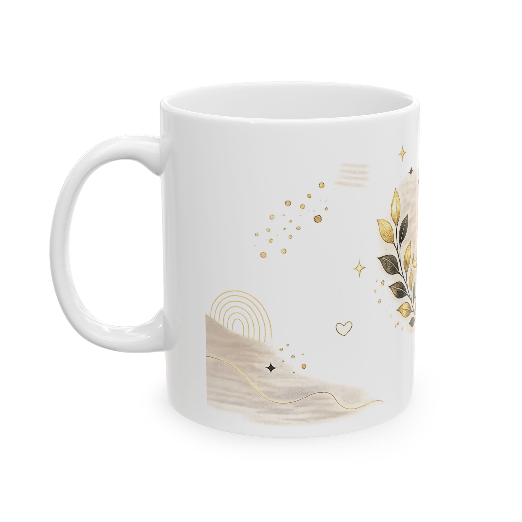 Monogram K Ceramic Mug — Gold Floral Initial Coffee Cup