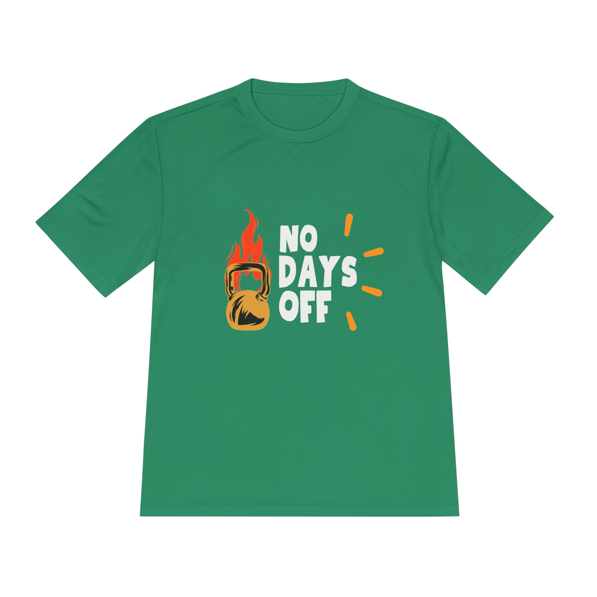 No Days Off Flame Kettlebell Tee — Motivational Gym Workout Shirt