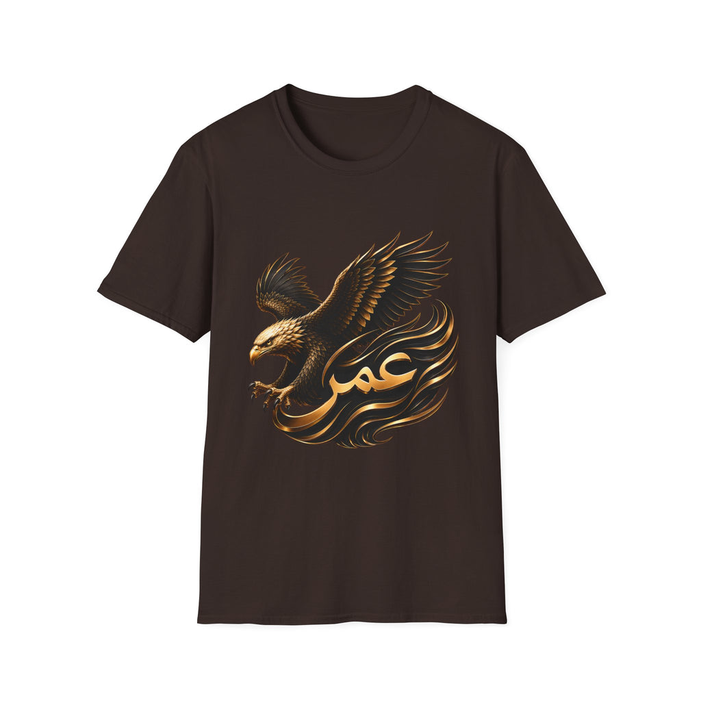 Eagle Arabic Omar Name Tee — Stylized Golden Eagle with 'عمر' Graphic
