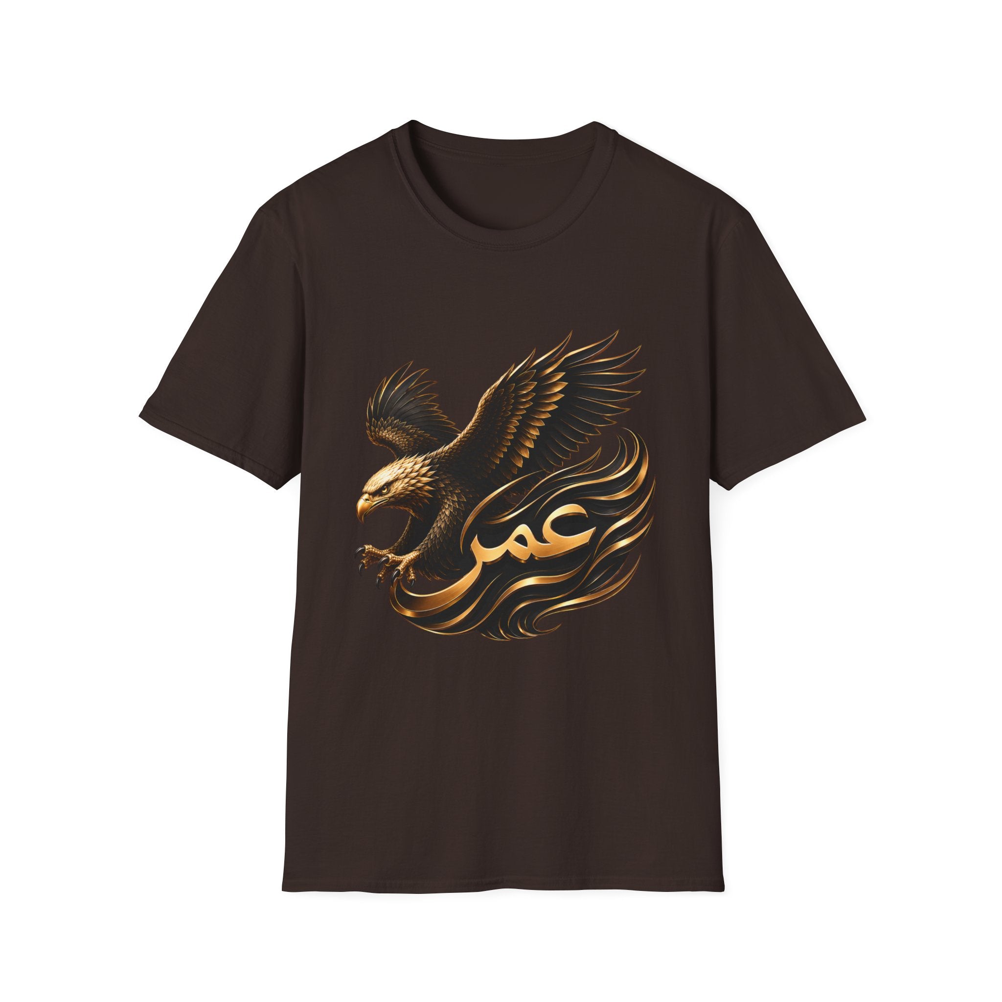 Eagle Arabic Omar Name Tee — Stylized Golden Eagle with 'عمر' Graphic