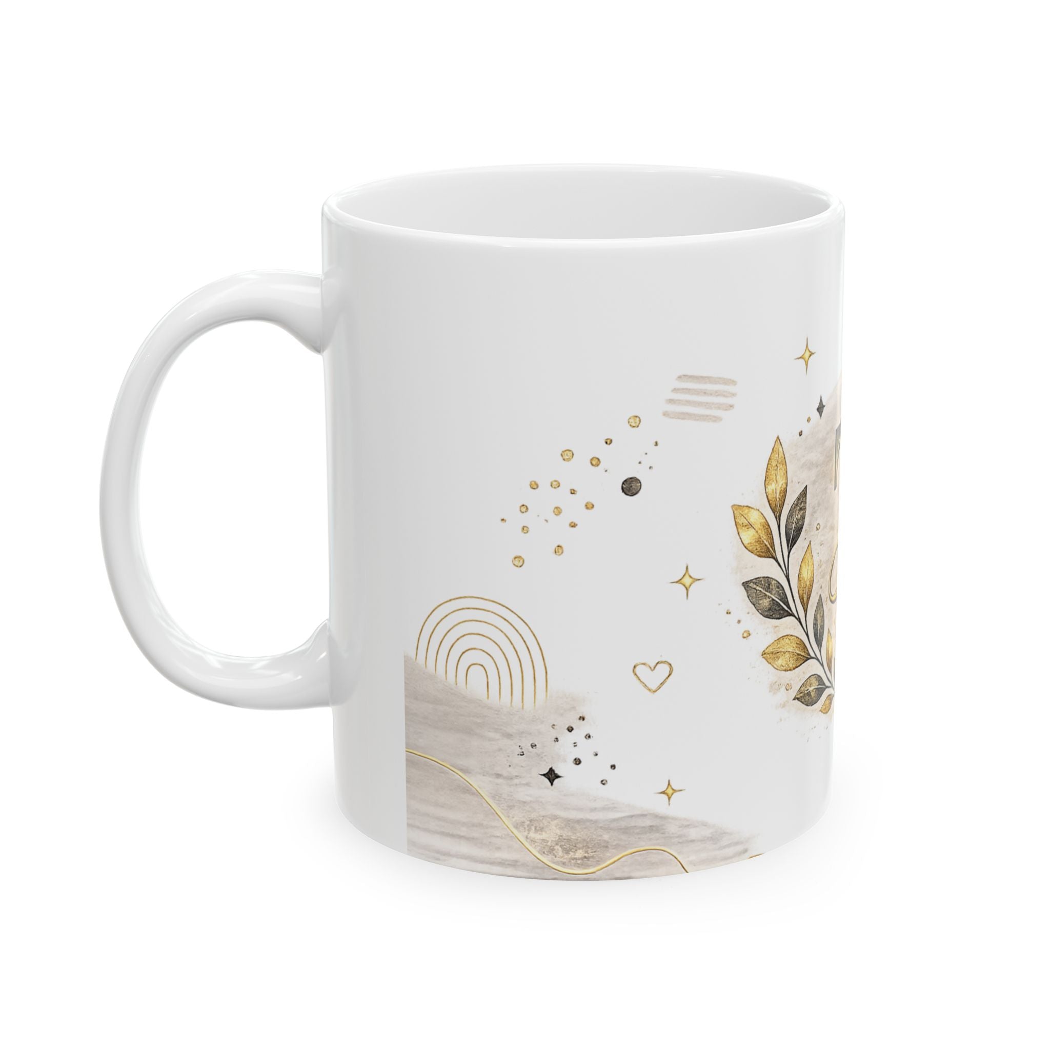 Monogram 'T' Gold Laurel Ceramic Mug – Personalized Initial Coffee Cup