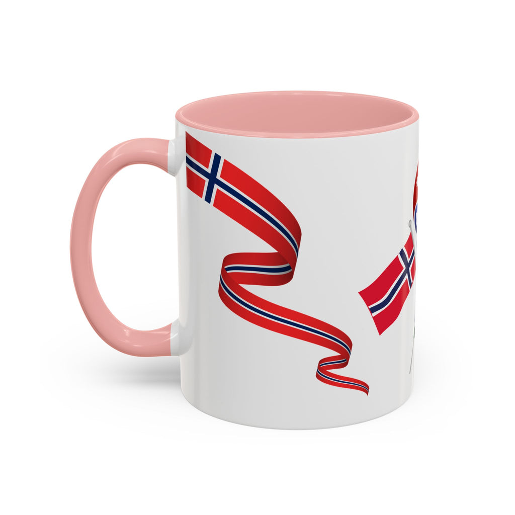 Norway Pride Coffee Mug — Norwegian Flag Ribbon & Cup Emblem Accent Mug