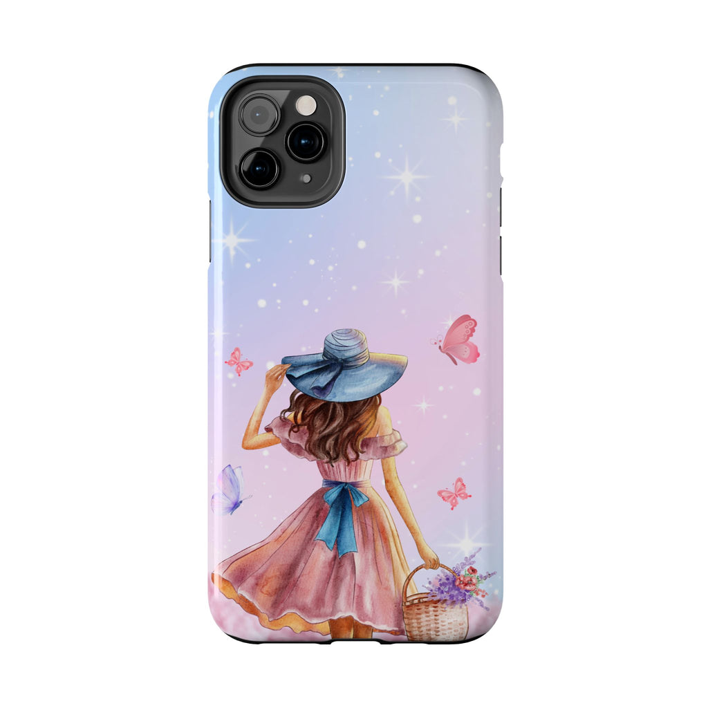 Pastel Girl with Hat Phone Case — Floral Basket Butterfly Tough Phone Case