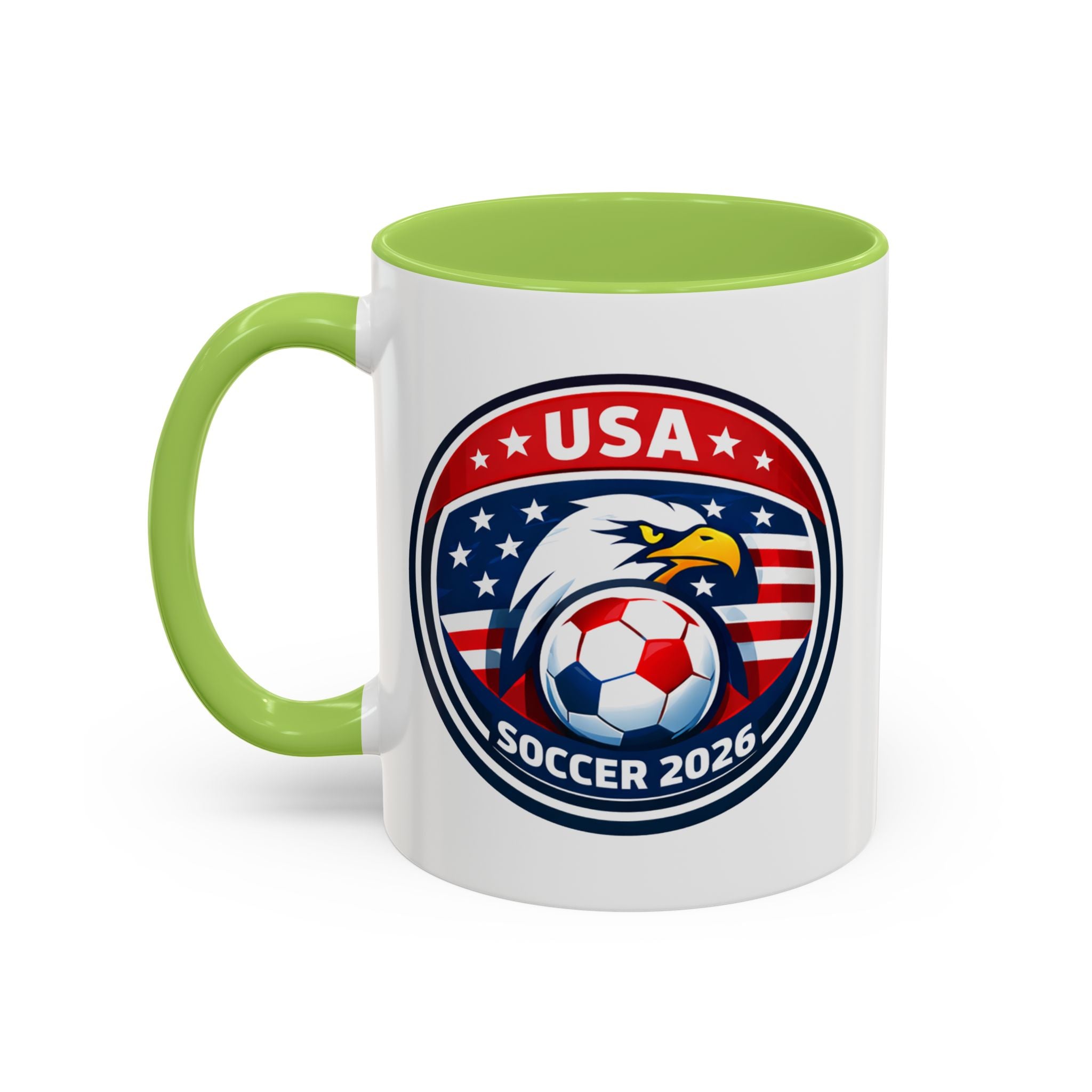USA Soccer 2026 Accent Coffee Mug — Eagle & Flag Soccer Team Fan Gift (11/15oz)