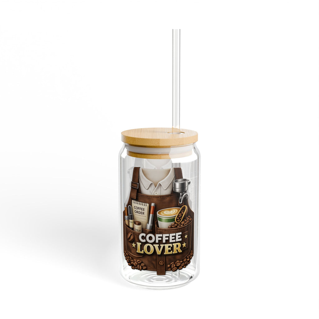 Coffee Lover Sipper Glass with Bamboo Lid & Straw