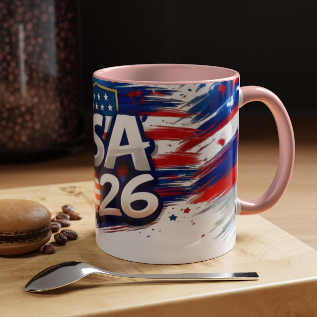USA 2026 Flag Accent Coffee Mug — Patriotic Fourth of July Drinkware