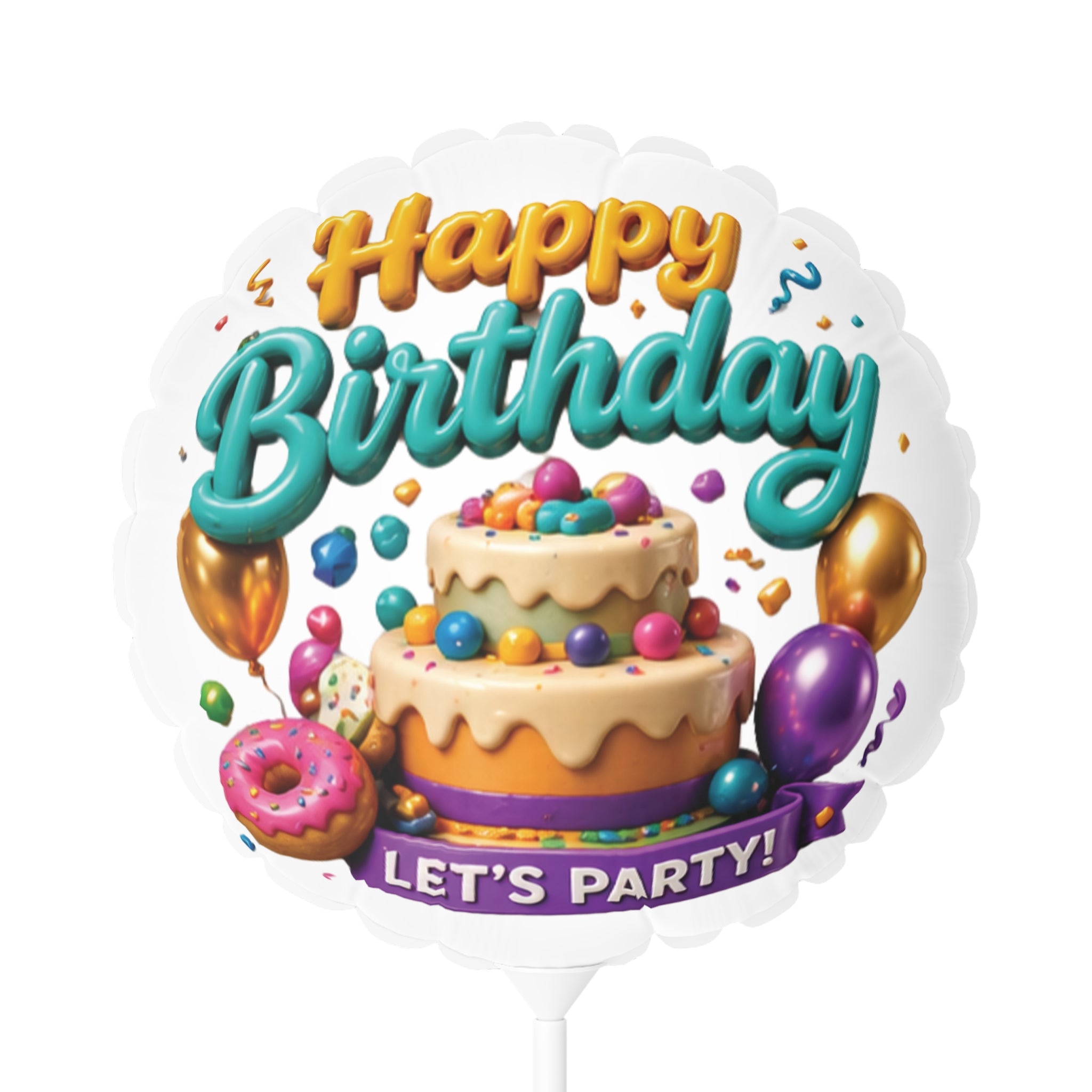 Happy Birthday Foil Balloon — 11" Round/Heart Party Balloon ("Let's Party")