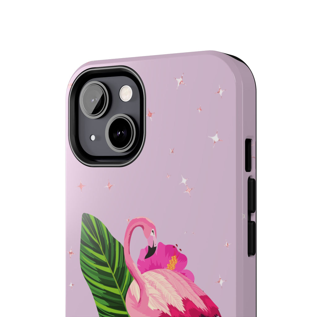 Flamingo Tropical Tough Phone Case — Pink Hibiscus & Palm Leaves