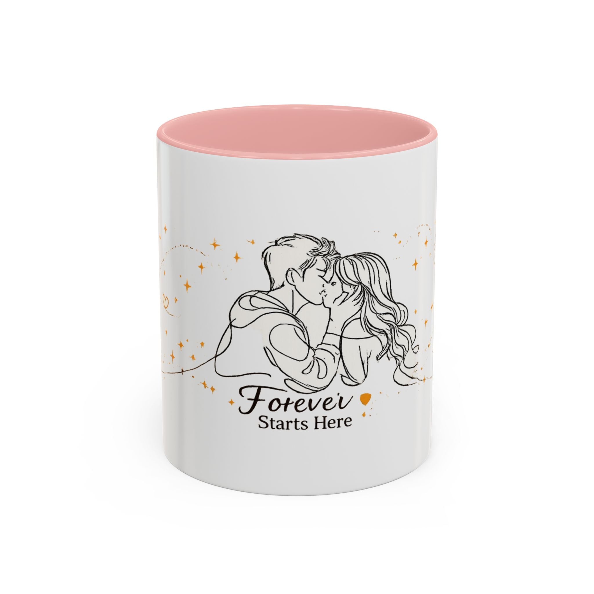 Romantic Accent Coffee Mug — "Forever Starts Here" Love Story Design