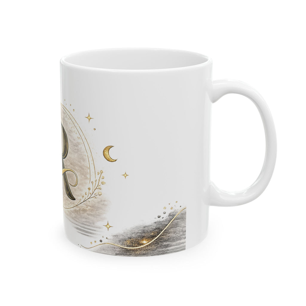 Monogram R Ceramic Mug — Elegant Gold Initial Coffee Cup