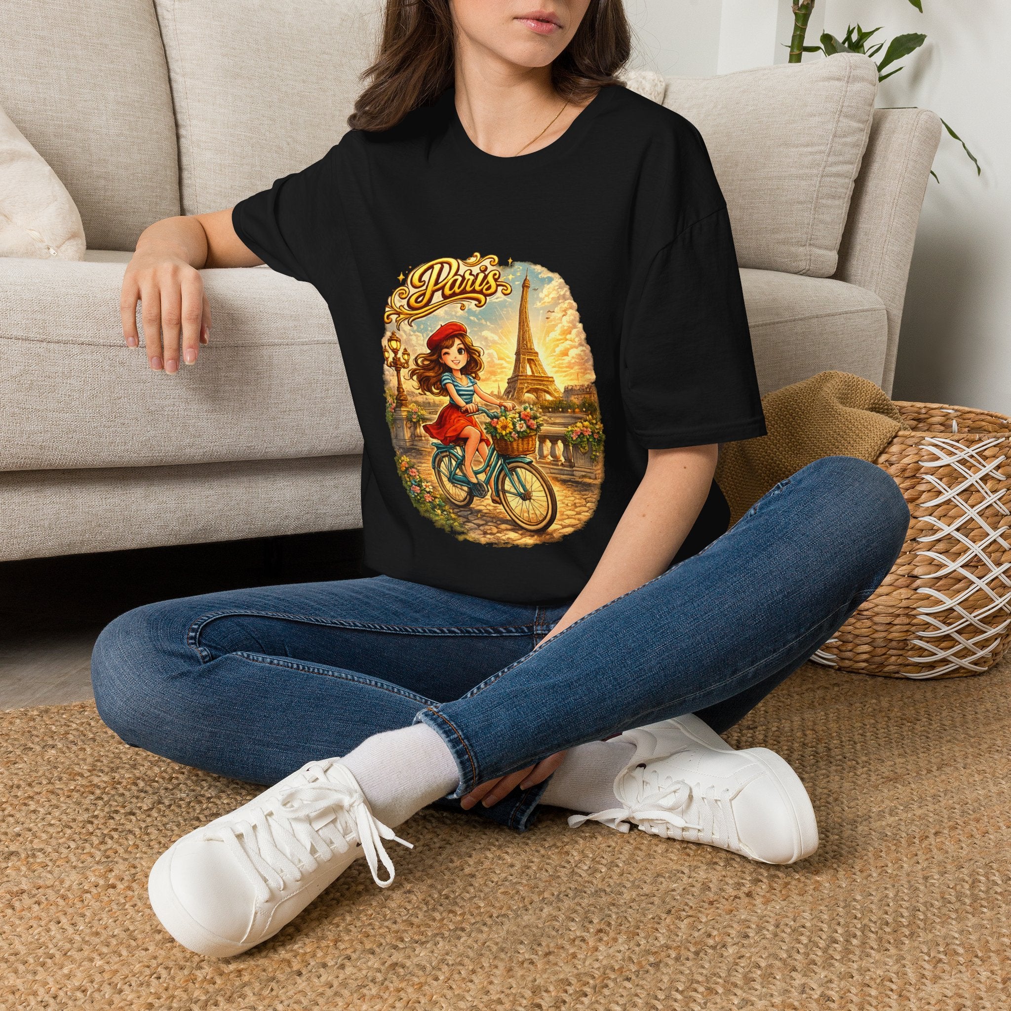 Paris Retro Bicycle T-Shirt — Vintage Eiffel Tower Travel Tee