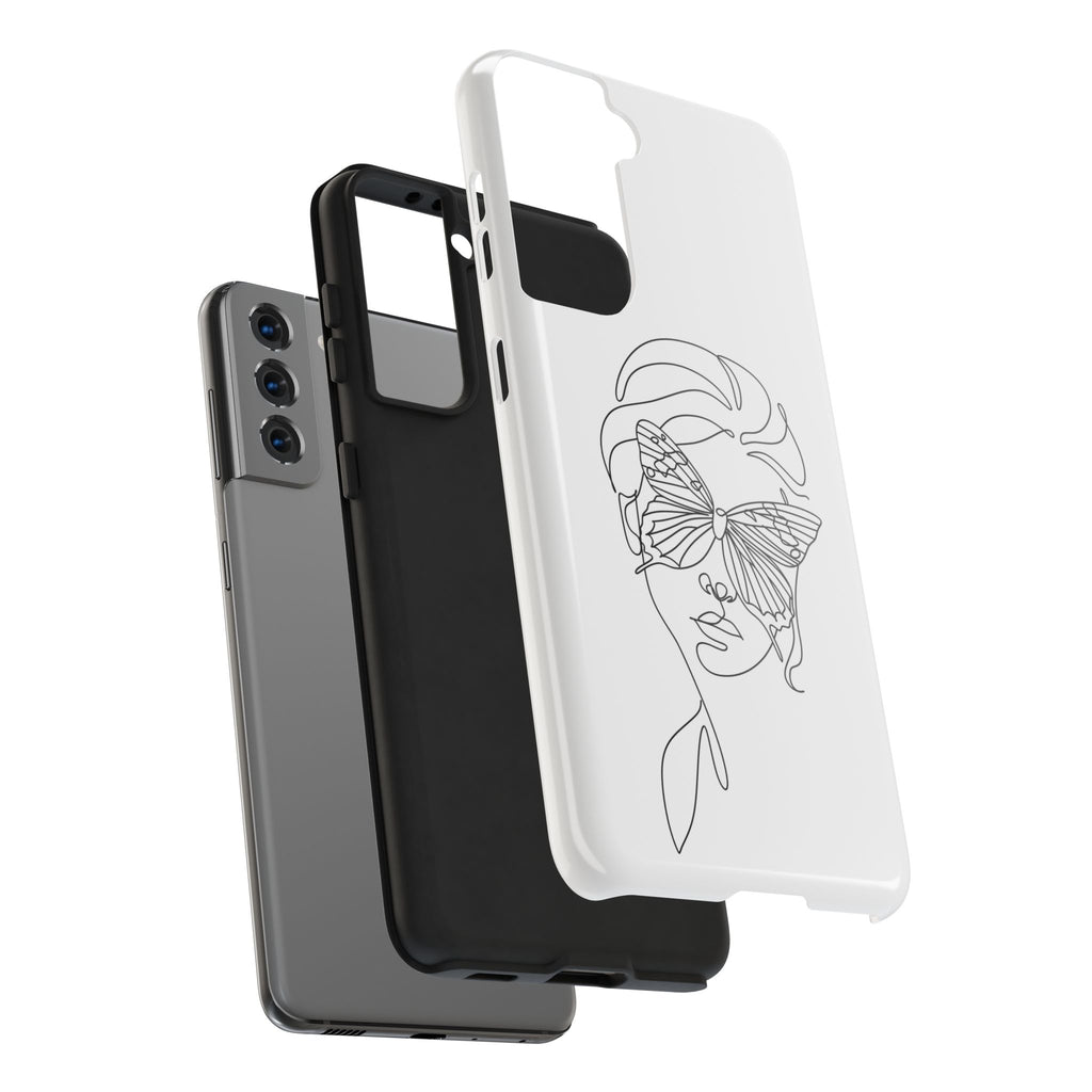Butterfly Line Art Tough Phone Case — Minimalist Woman Face Design