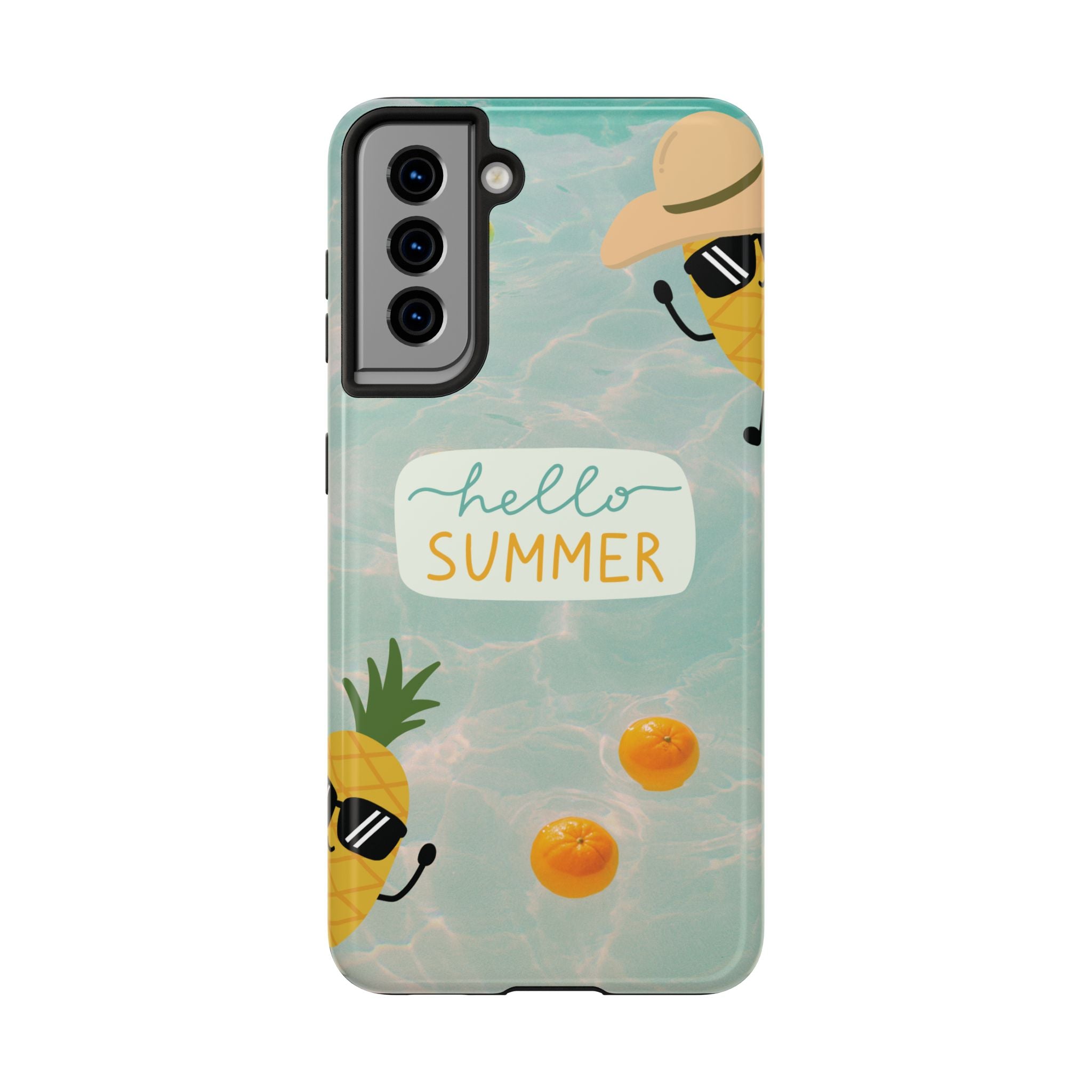 Hello Summer Tough Phone Case - Cute Pineapple & Oranges Beach Design