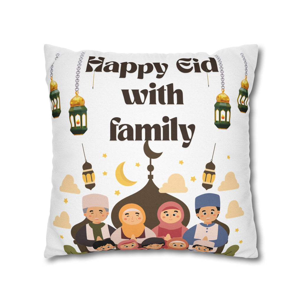 Eid Family Decorative Pillow — "Happy Eid with Family" Spun Polyester Cushion