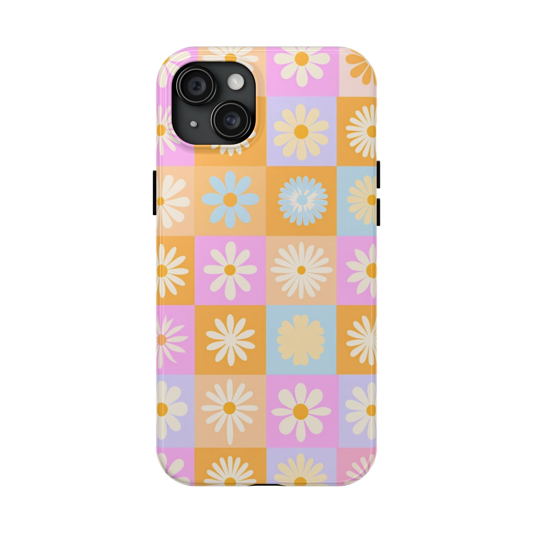 Daisy Check Tough Phone Case – Retro Pastel Floral iPhone Cover