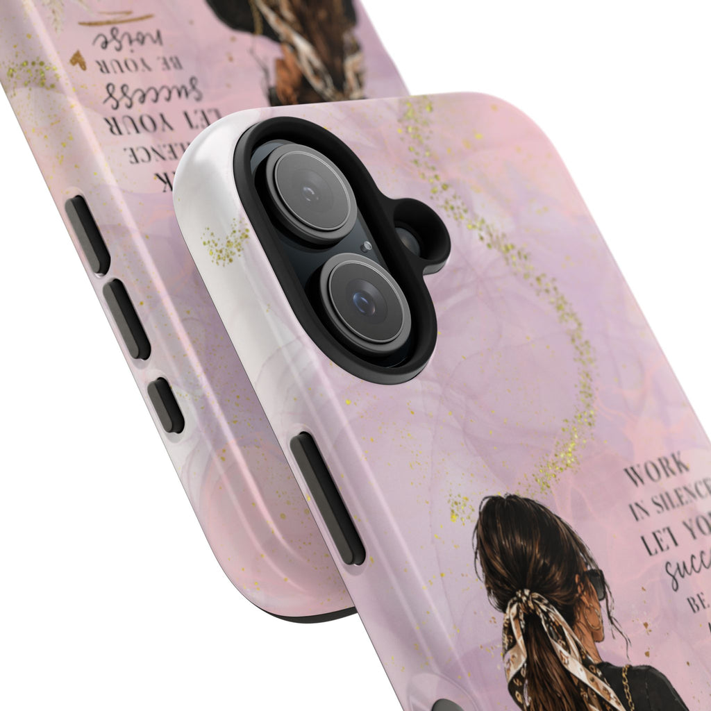 Inspirational Pink Work Desk Phone Case — "Work in Silence, Let Your Success Be Your Noise"