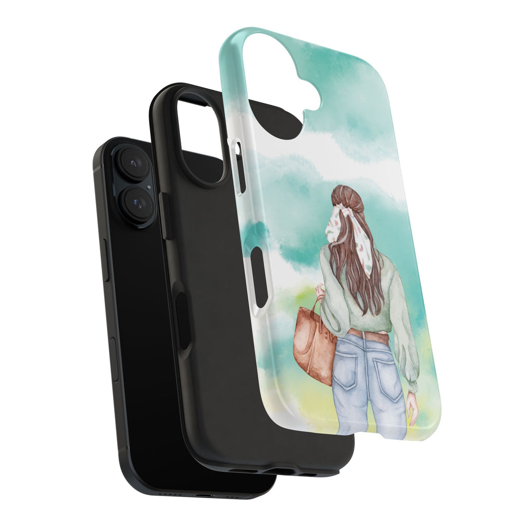 Watercolor Girl Tough Phone Case — Trendy Pastel Back-to-School Protective Cover