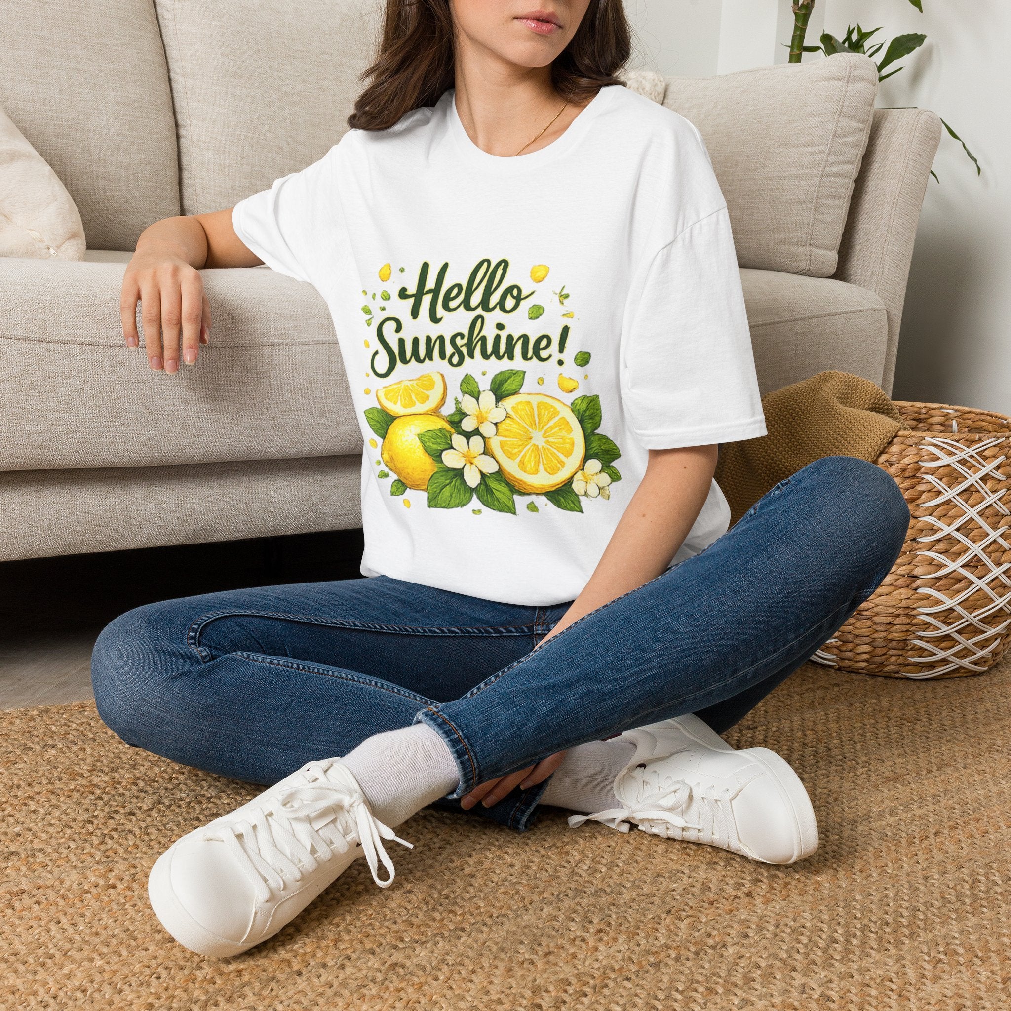 Hello Sunshine Uni Sex T-Shirt — Lemon Floral Summer Tee