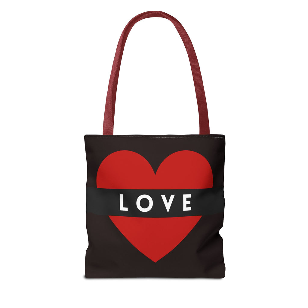 Love Heart Tote Bag — Red Heart "LOVE" All-Over Print Tote