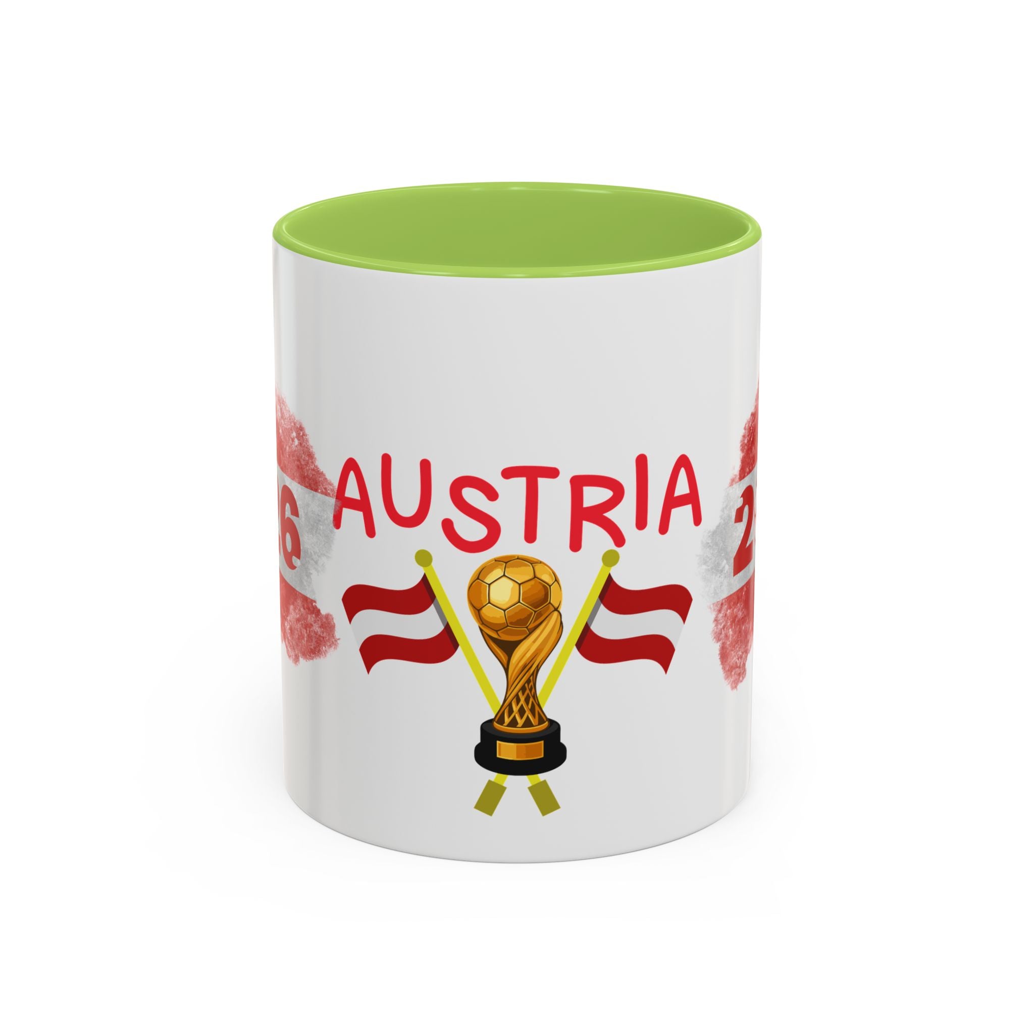Austria 2026 Soccer Cup Accent Coffee Mug — Red Flag & Trophy Design (11/15oz)