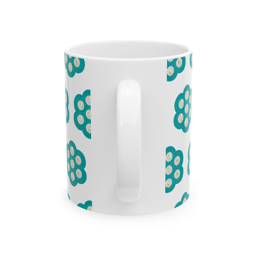 Teal Floral Pattern Ceramic Mug (11oz, 15oz)