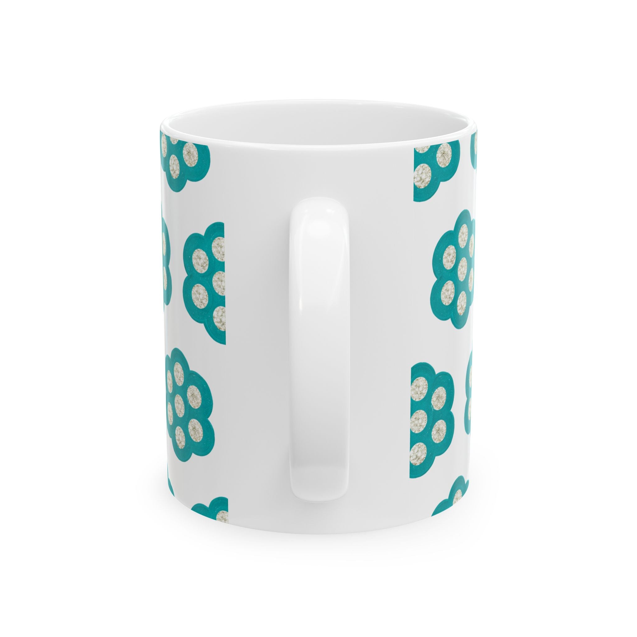 Teal Floral Pattern Ceramic Mug (11oz, 15oz)