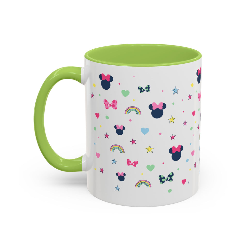 Minnie Dots Accent Coffee Mug — Cute Rainbow & Bow Pattern (11oz)