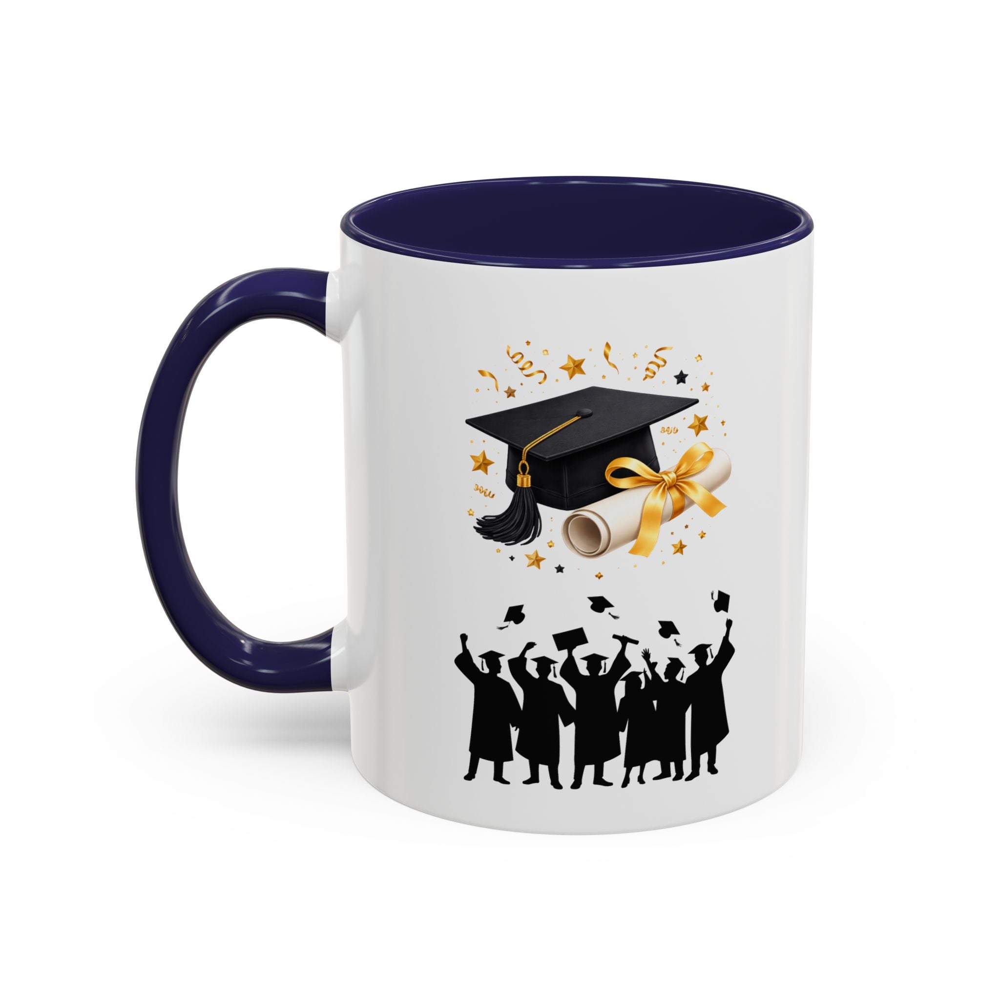 Graduation Celebration Coffee Mug — Cap, Diploma & Tossed Caps Design