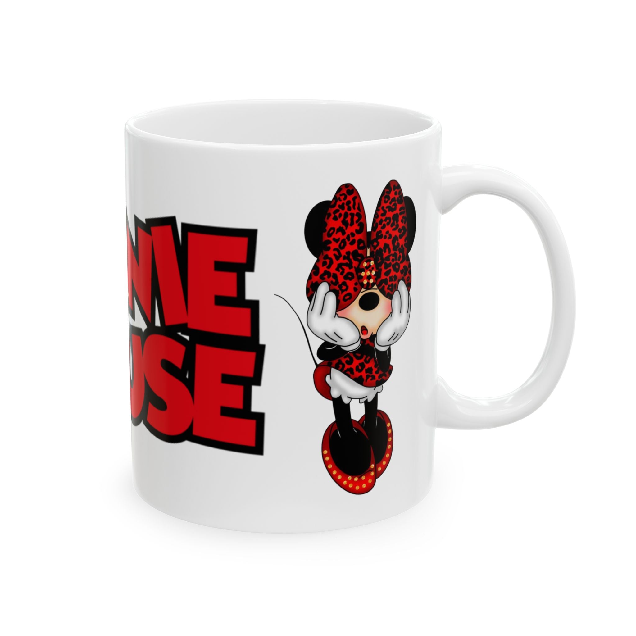 Minnie Mouse Ceramic Mug — Cute Red Polka Dot Bow Coffee Cup (11oz)