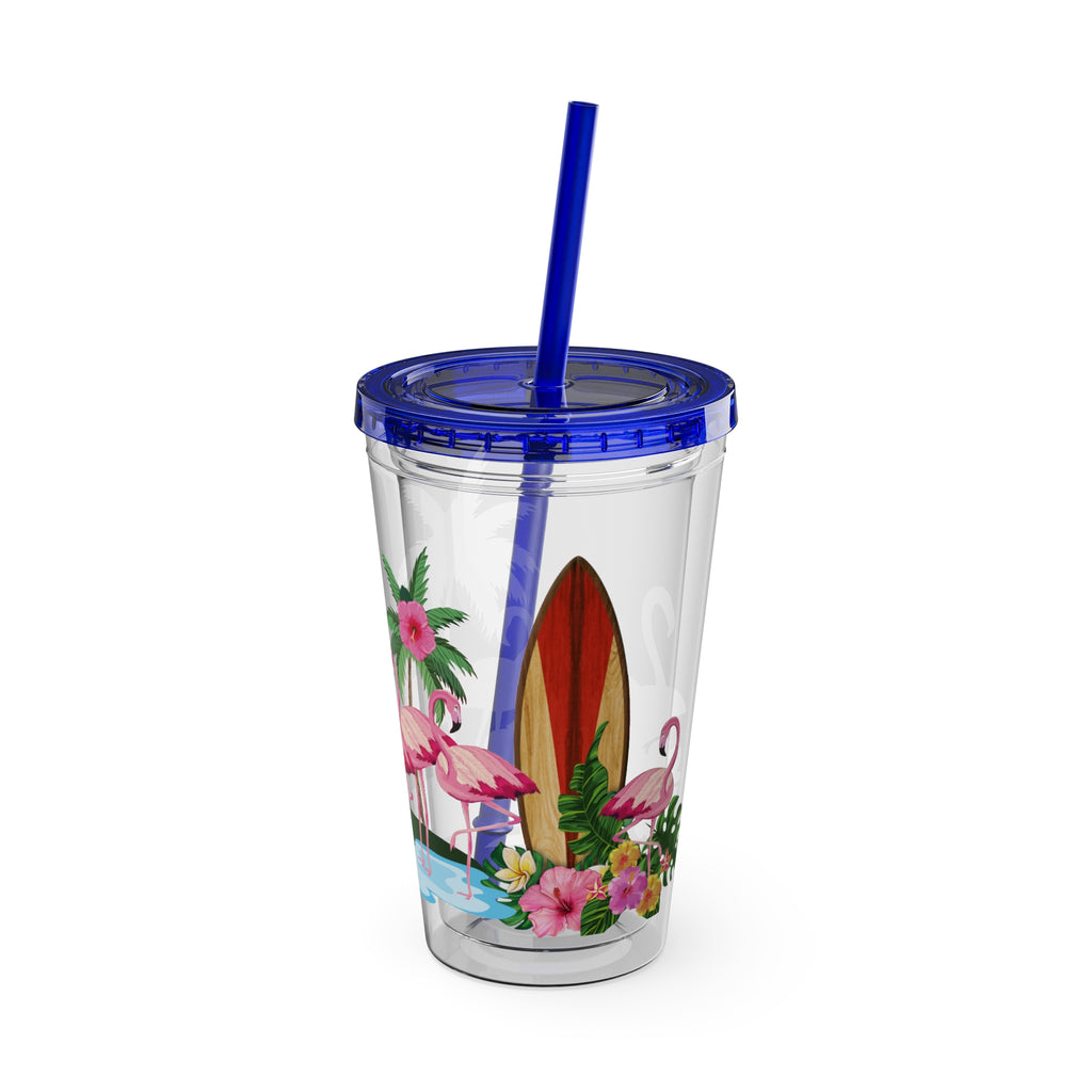 Flamingo Palm Tumbler — 16oz Sunsplash Straw Cup