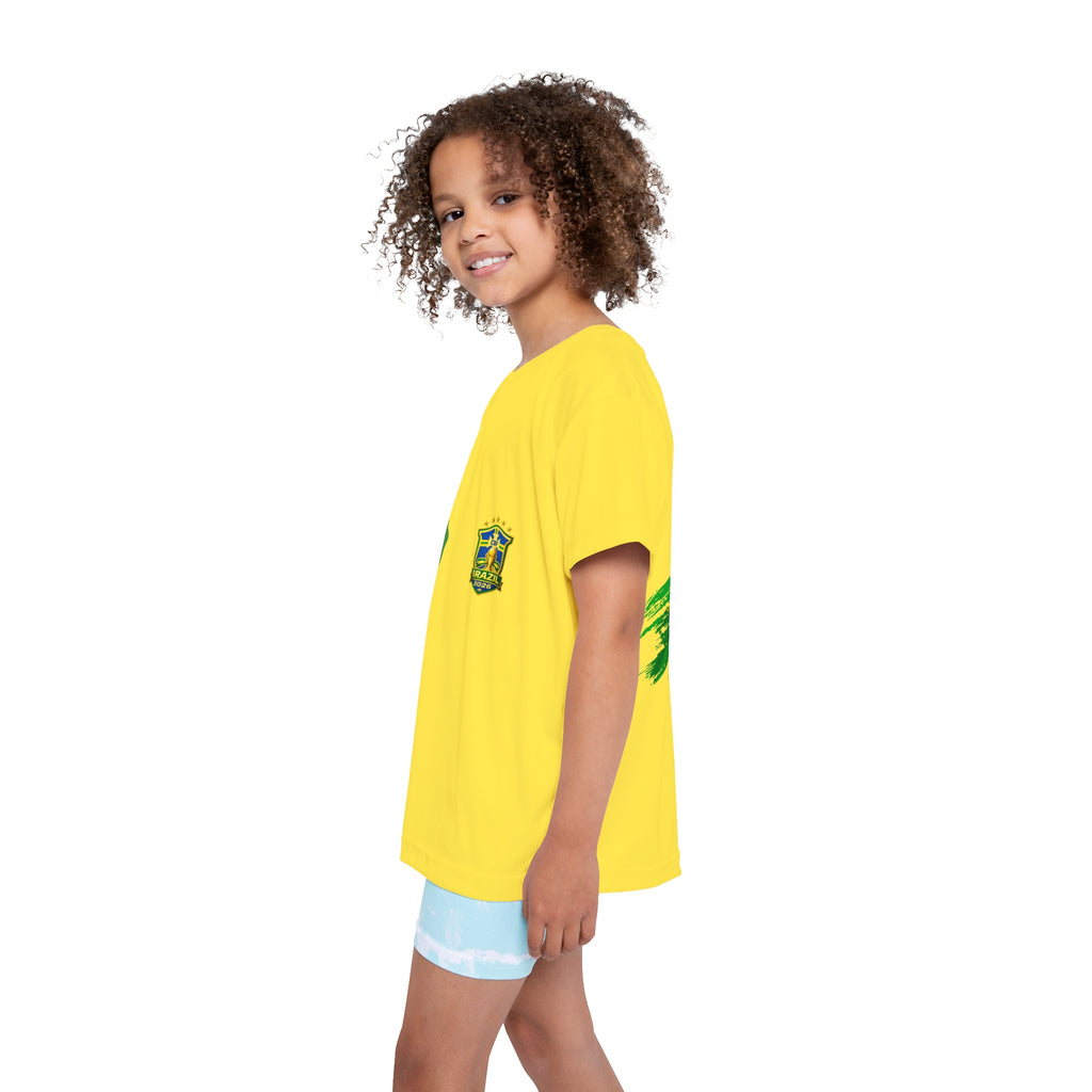 Brazil Kids Soccer Jersey – Yellow AOP Shirt with Flag and Crest